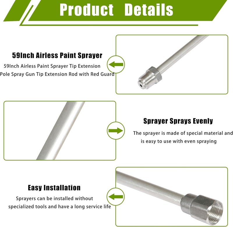 elfinrm 59Inch Airless Paint Sprayer Tip Extension Pole, Spray Gun Tip Extension Rod with Red Guard - Image 2